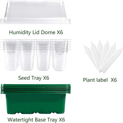Seed Starter Tray, 6 Set Seedling Kits with Adjustable Humidity Dome, Plant Starter Kit for Seeds