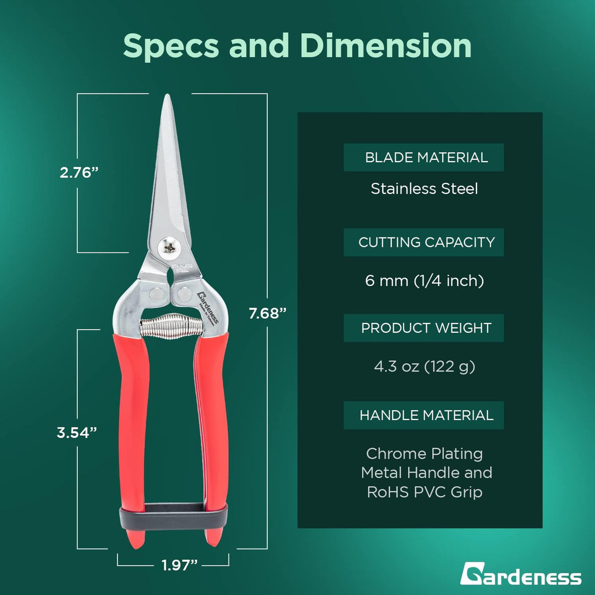 Gardeness 12PCS Pruning Shear Straight Pruning Snip with Stainless Steel Serrated Blade, Adjustable