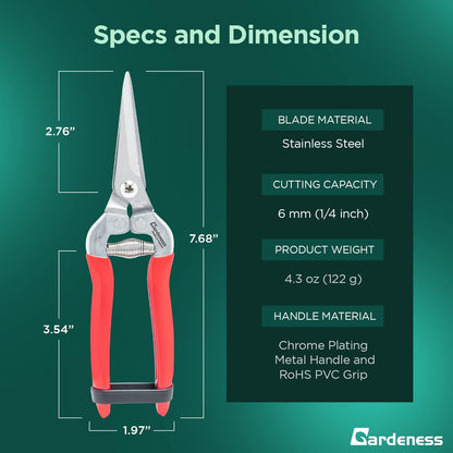 Gardeness Pruning Shear Straight Pruning Snip with Stainless Steel Serrated Blade, Adjustable Joint