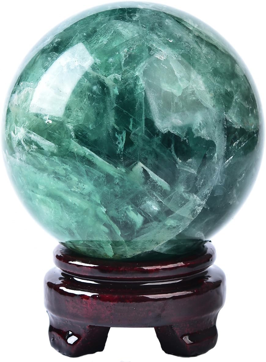 Large Green Fluorite Crystal Ball with Stand Natural Crystals Sphere Gemstone Ball Meditation