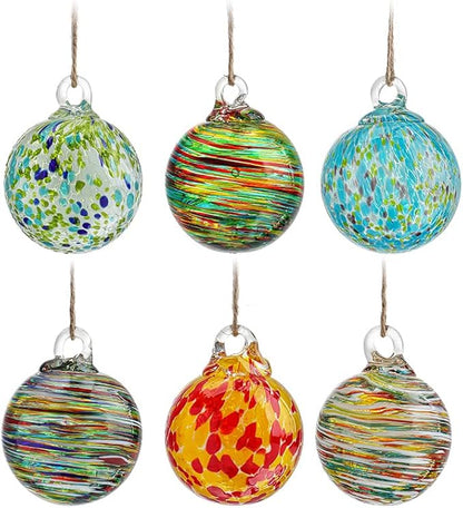 6 Pcs Blown Glass Ornaments Balls, 2.3inch Hand Blown Glass Christmas Ornaments for Tree, Hanging