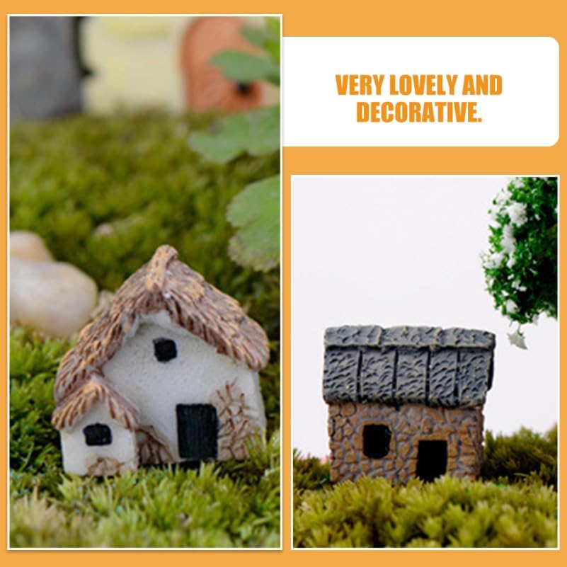 SUPVOX 8Pcs Mini Resin Village House Figurines for DIY Moss Micro Landscape Terrarium Decor Fairy