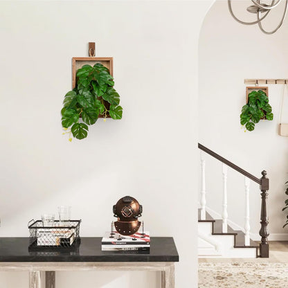 DILATATA Artificial Hanging Plants with Wooden Frame 2 Pack Faux Monstera Leaves Hanging Vine