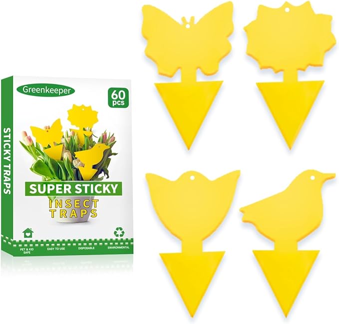 60 Pcs Classic Sticky Traps for Fungus Gnat (Plants), Fruit Fly, Whitefly, and Fly, Yellow Sticky