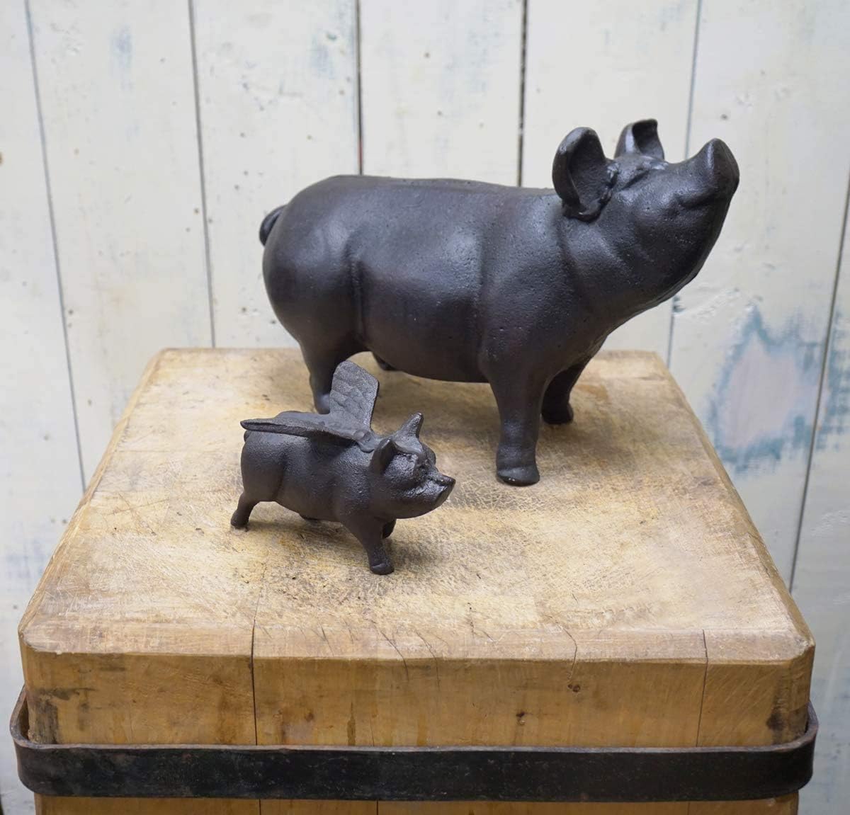 NACH Cast Iron Flying Pig Garden Statue - Black Door Stopper, Rustic Decor Sculpture, Paperweight