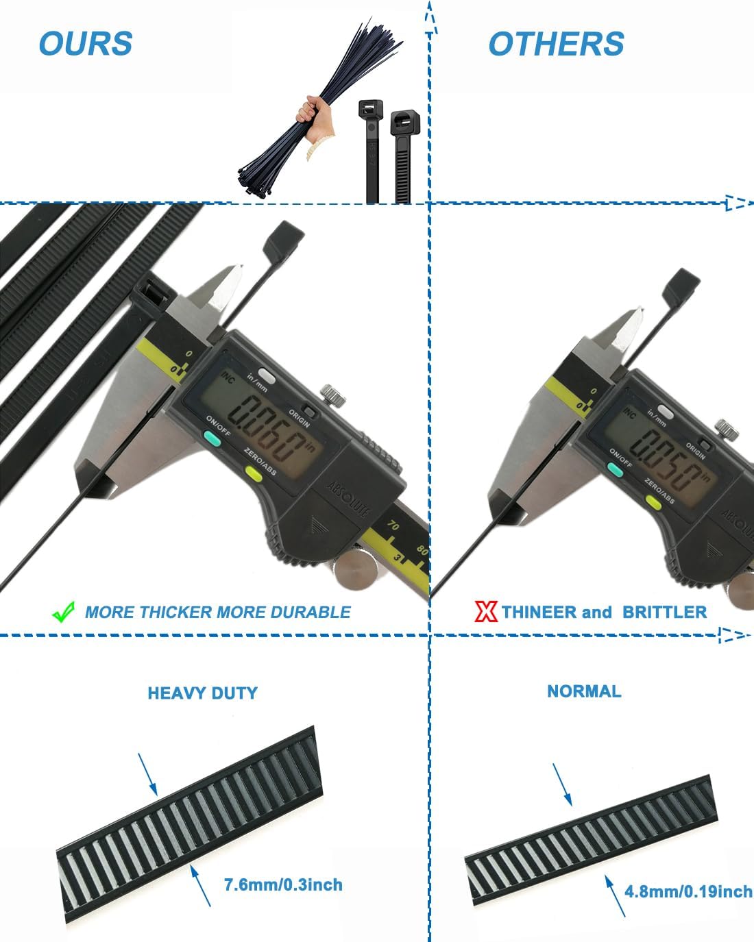 HS 18 Inch Zip Ties Black Heavy Duty 120 Pounds Wide Straps (50 Pack) Nylon PA66 UV