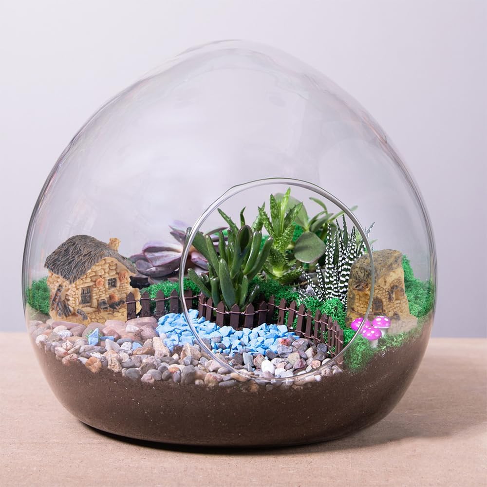 Mini House Figurine 8PCS, Mini Cottage Miniature Gardening Landscape Micro Village Stone Houses