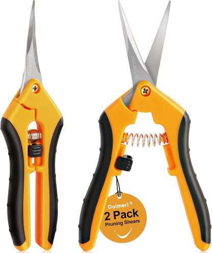 2 Pack Pruning Shears, 6.5” Gardening Scissors with Sharp Stainless Steel Blades and Comfort Grip