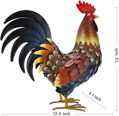 chisheen Rooster Decor Garden Statue Metal Chicken Yard Art Sculpture Outdoor Figurines