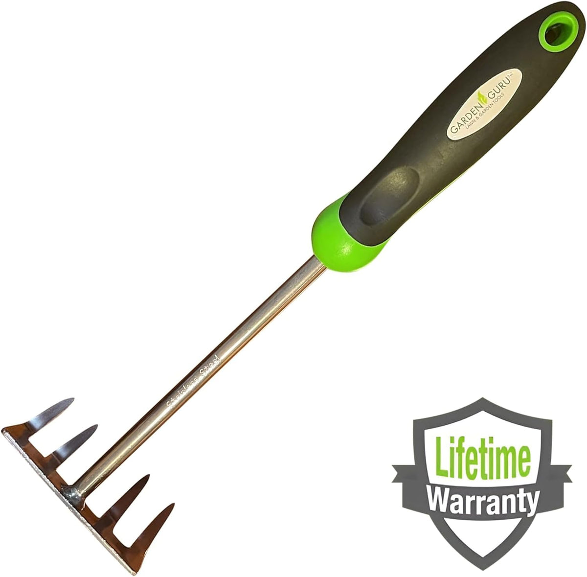 Garden Guru Stainless Steel Hand Rake Cultivator Tiller Tool - Stainless Steel for Ultimate