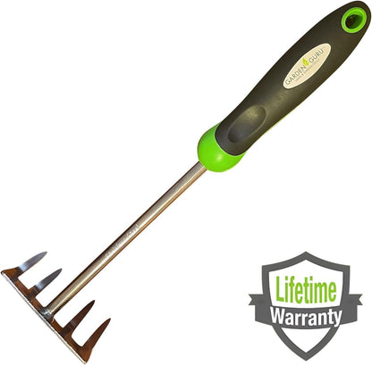 Garden Guru Stainless Steel Hand Rake Cultivator Tiller Tool - Stainless Steel for Ultimate