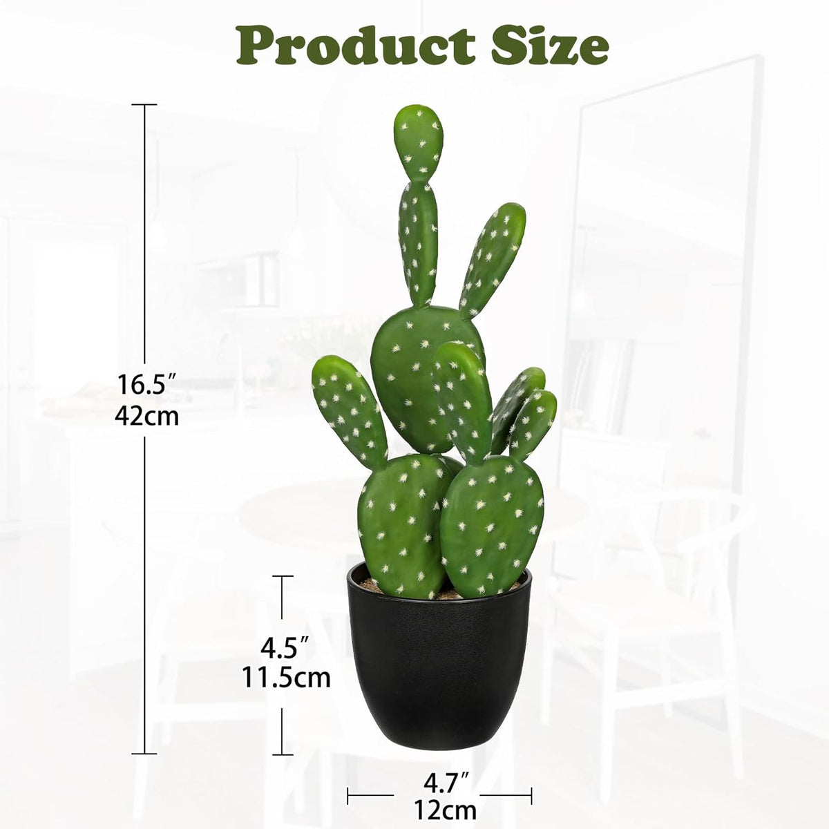 DILATATA 16.5" Small Fake Cactus Plant Potted 'Prickly Pear Cactus' Faux Cacti for Home Garden
