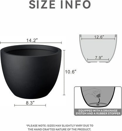 Kante 14.2 Inch Round Concrete Planter - Classic Large Indoor/Outdoor Plant Pot with Drainage Hole