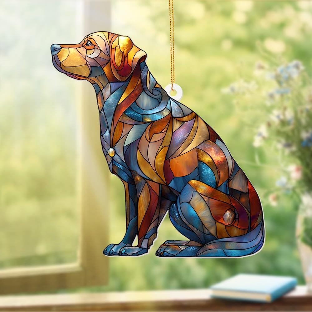 Acrylic Stained Glass Style Dog Ornament – Labrador Retriever Window Hanging Suncatcher, Pet