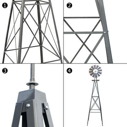 Garden Windmill for Yard Decor, 8 ft Tall Metal Windmill with Spinning Blades, Weather-Resistant