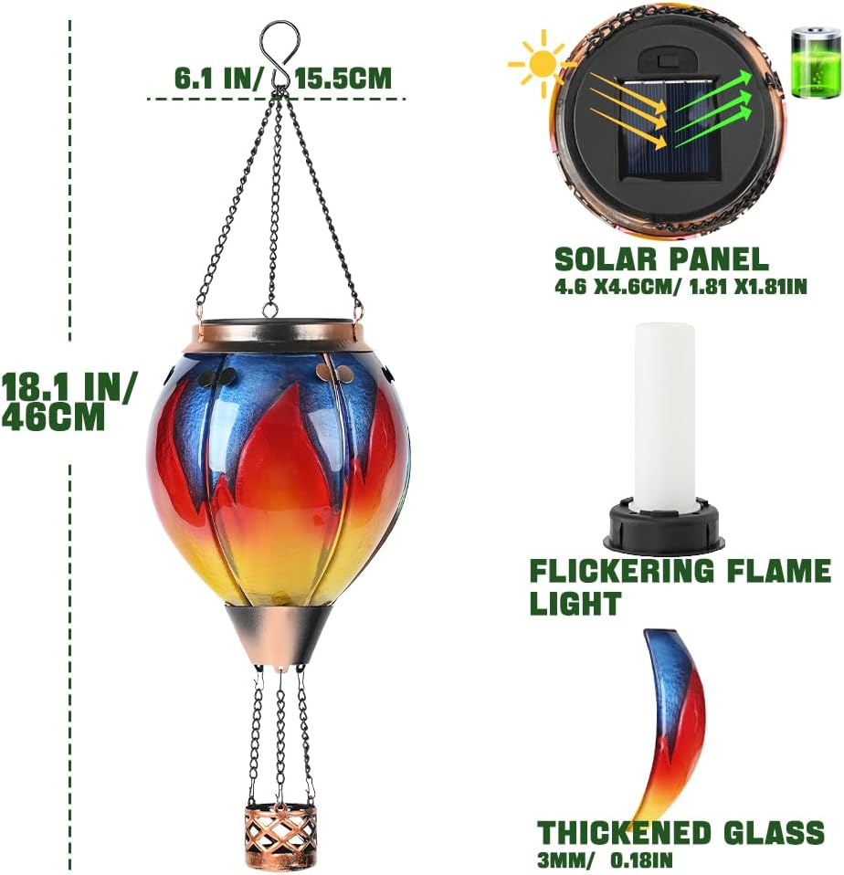 Hot Air Balloon Solar Lantern - Simulated Flickering & Dancing Flame Glass Lantern , Outdoor