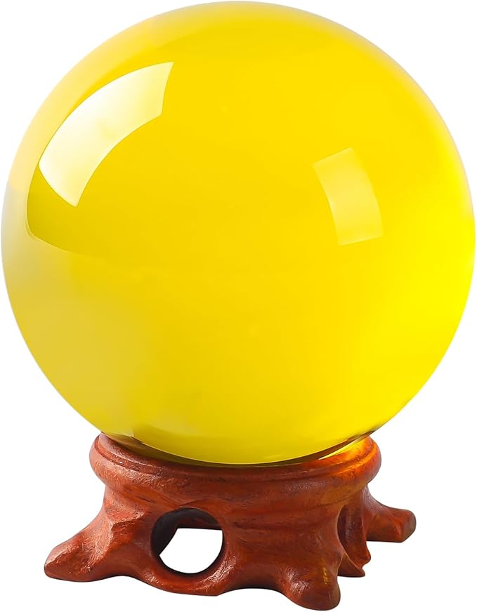 Yellow Small Crystal Ball 60mm/2.3 nch with Rose Wooden Stand and Gift Box for lensball