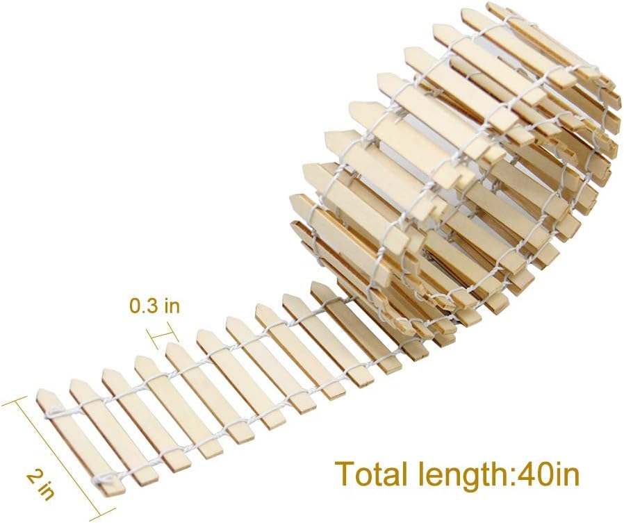 Prsildan 40 Inches Miniature Fairy Garden Fence, DIY Wood Picket Fence Mini Ornament for Dollhouse