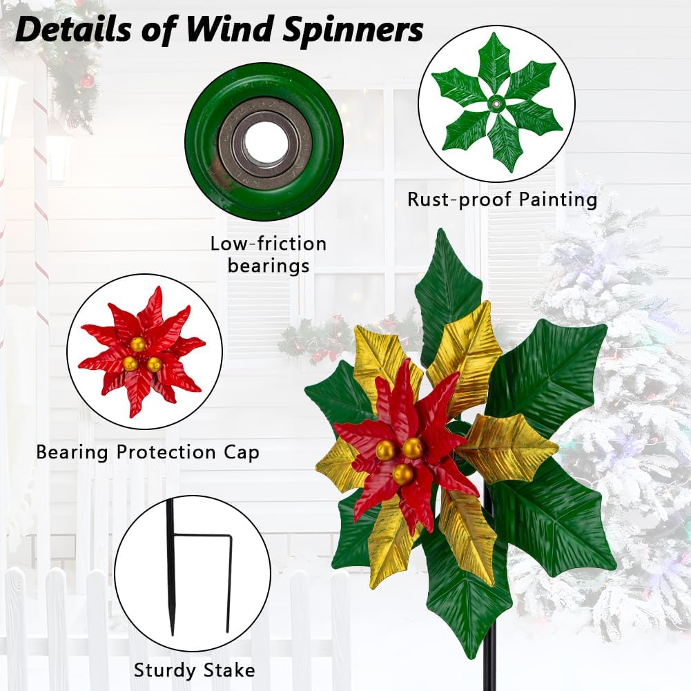 Viveta Christmas Outdoor Wind Spinners, Garden Wind Spinner, Festive Windmill for Yard Garden