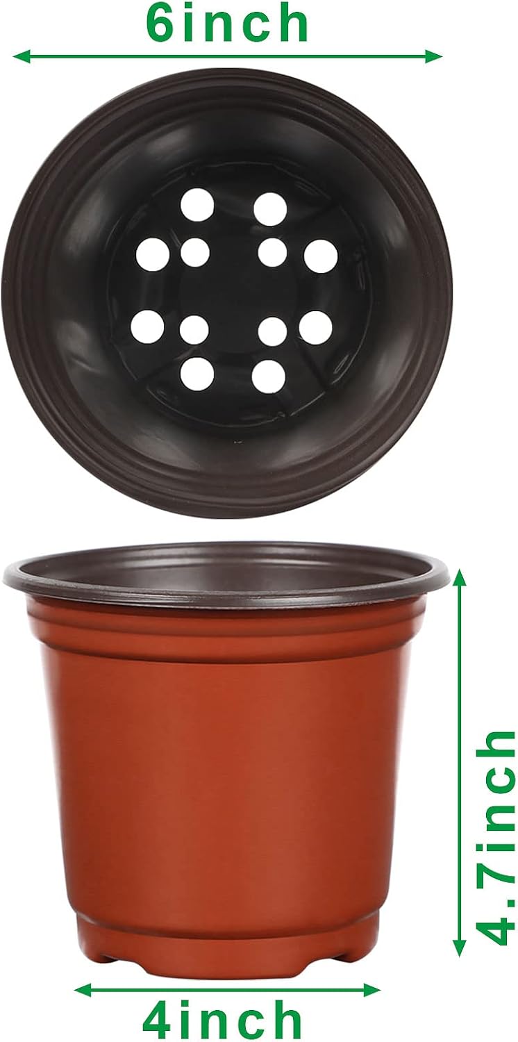 Augshy 40 Pcs 6" Plastic Plant Nursery Seed Starting Pots for Indoor Outdoor Succulent Seedling