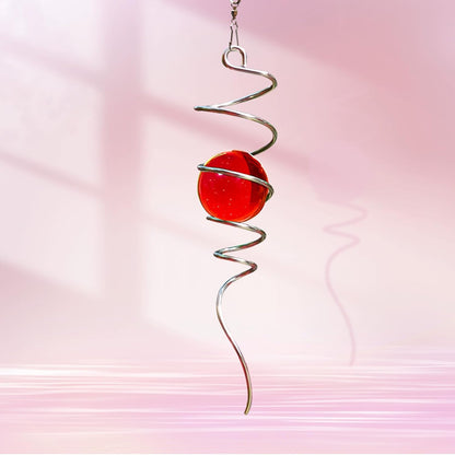 Gazing Ball Spiral Tail with Red Glass Orb, Wind Spinner Stabilizer, Spiral Wind Spinners Tail