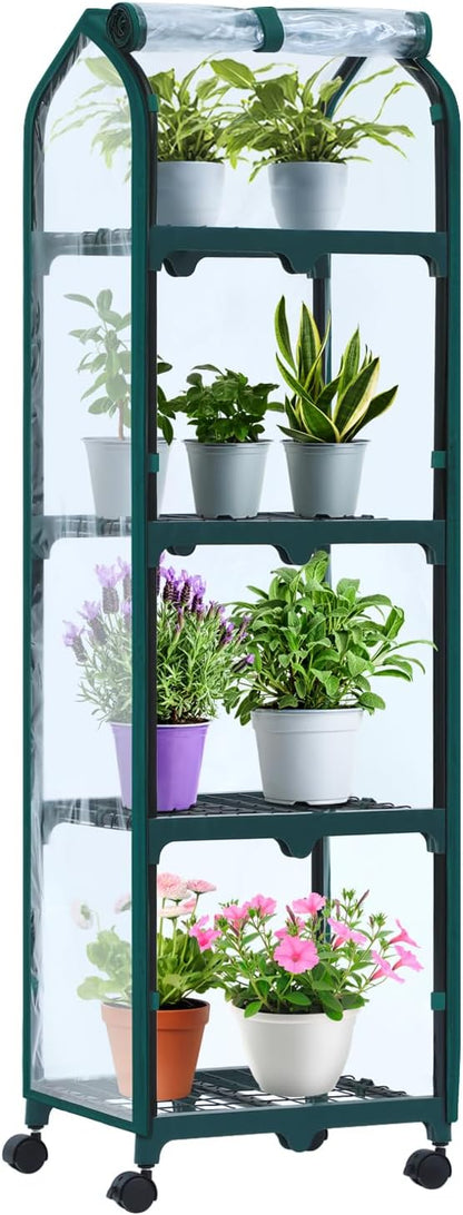 Ohuhu Mini Greenhouse for Indoor Outdoor, Small Plastic Plant Green House with Locking Wheels