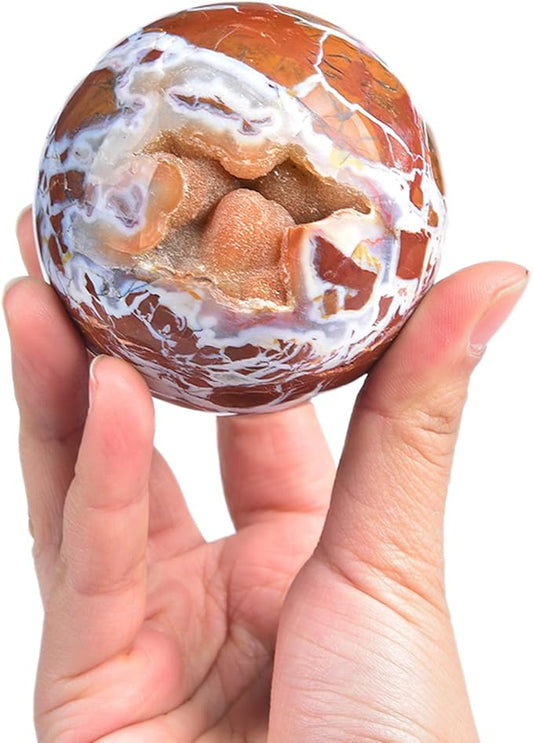 JIC Gem Natural Healing Crystal Sphere Ball Yellow Agate Crystal Decorative Ball with Display Stand