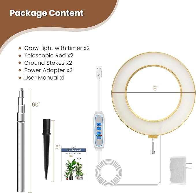 Grow Lights for Indoor Plants, Full Spectrum Plant Lights for Indoor Growing with 6/12/16H Timer, 3