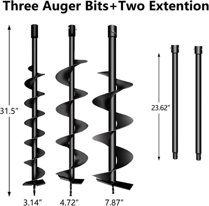 72cc Post Hole Digger 2-Stroke Petrol Gas Powered Earth Digger with 2 Extension Rods（24" & 24"） + 3