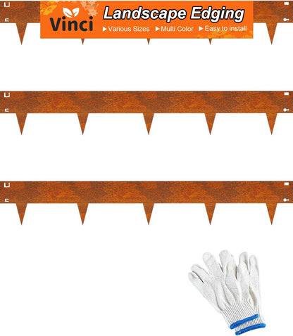 Vinci Landscape Edging Border, 40" L x 8" H 3Pack 10FT Total Rusted Corten Steel Garden Edging,Easy