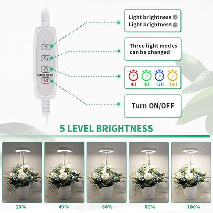 2 Pack Halo Plant Grow Light, 6000K White LED Full Spectrum Growing Lamp for Indoor Plants