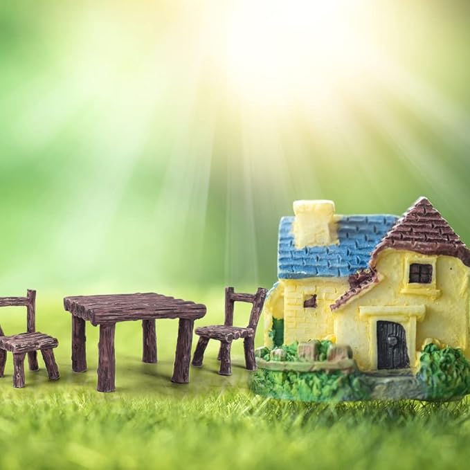 HUIANER Fairy Garden Furniture,13PCS Patio Furniture Miniature Table and Chairs Set Bench Ornaments