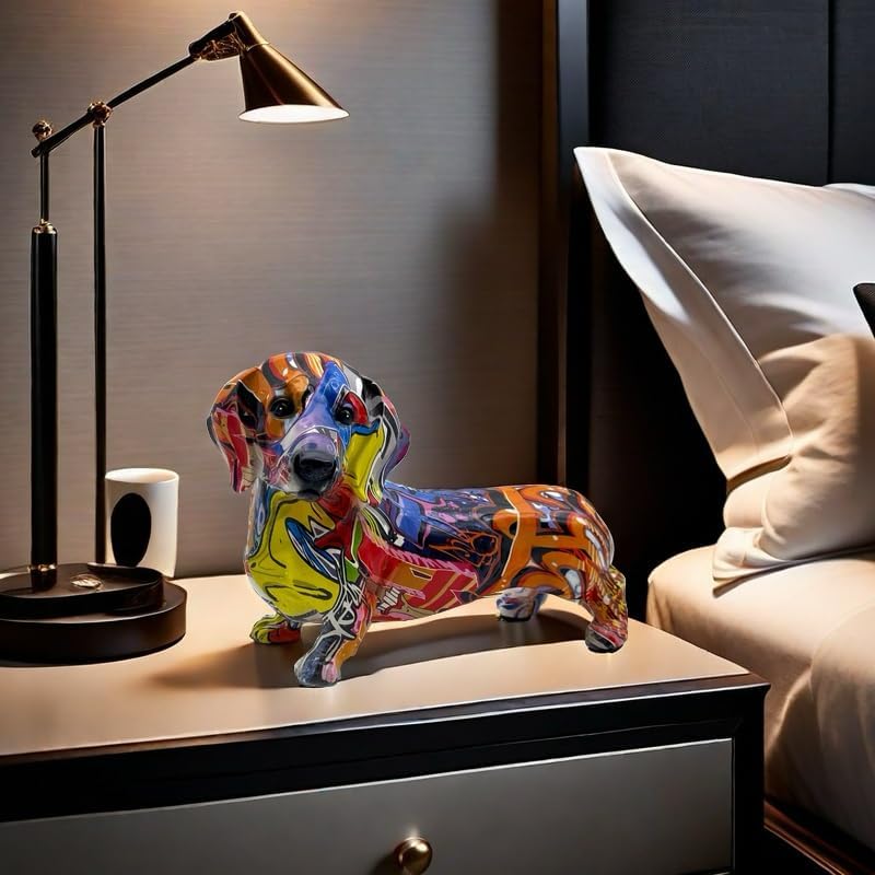 FUNSXBUG Colorful Dachshund Dog Statue Art Figurines Sculpture Collectibles Home Office Desktop