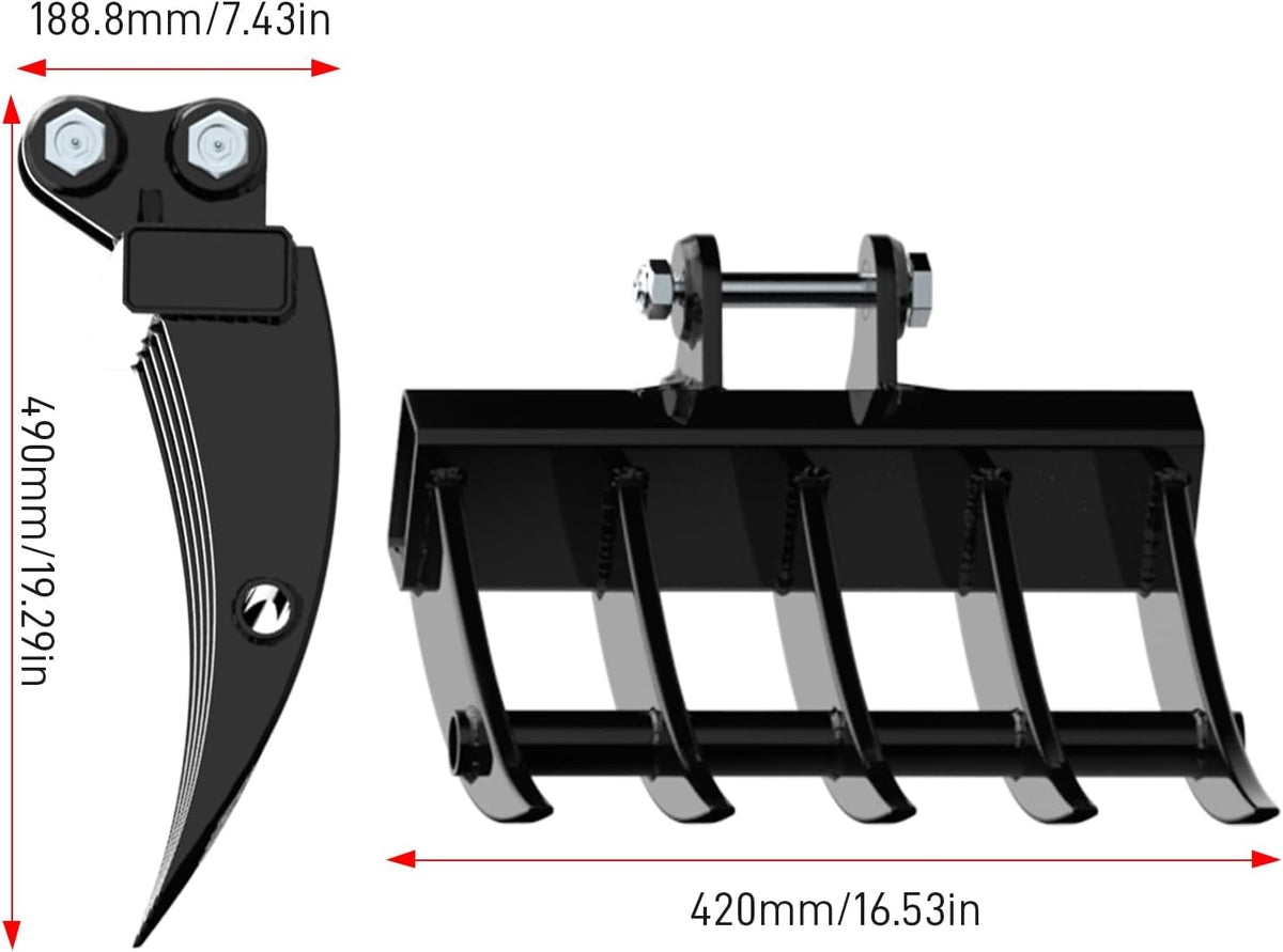 Mini Excavator Attachment Rake, Metal Wide Backhoe Rake Fit for 0.8T-1.5T Mini Excavators