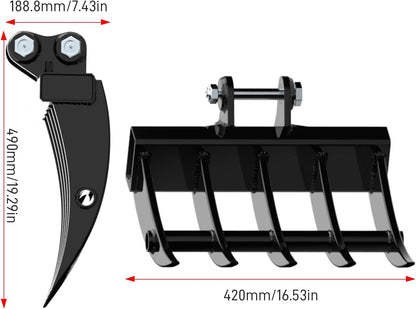 Mini Excavator Attachment Rake, Metal Wide Backhoe Rake Fit for 0.8T-1.5T Mini Excavators