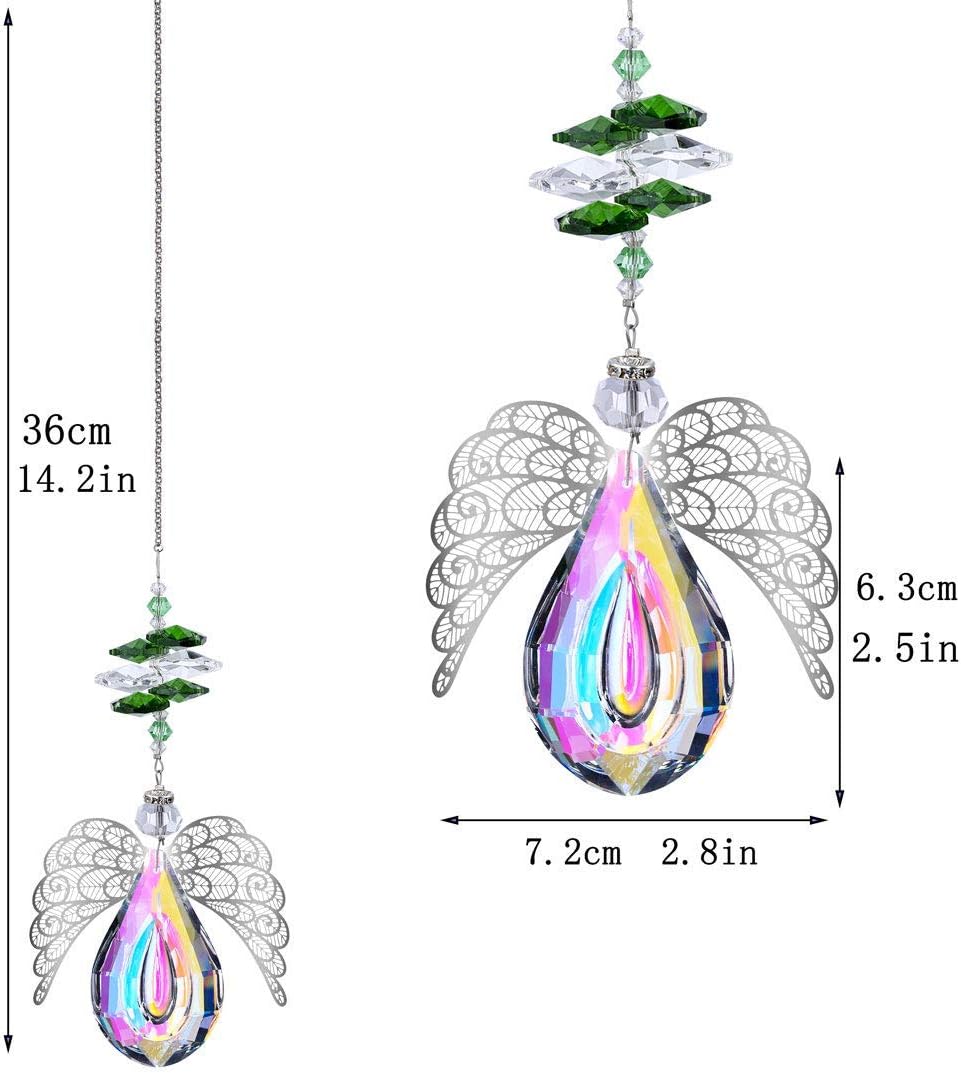 H&D HYALINE & DORA Metal Angel Wing Pendant with Rainbow Crystal Prisms Suncatcher Window Home