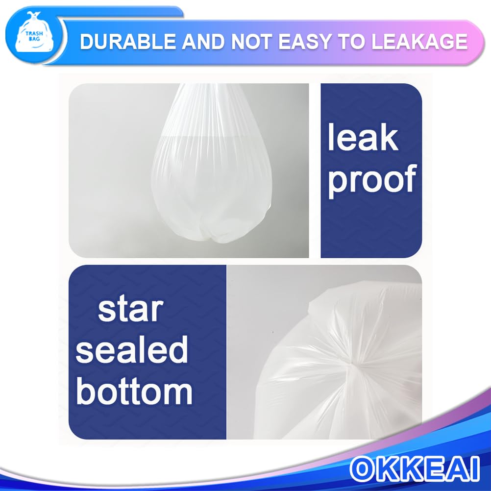 OKKEAI 3 Gallon Small Trash Bags 120 Counts White Garbage Bags Small Bathroom Trash Can Bags 10L
