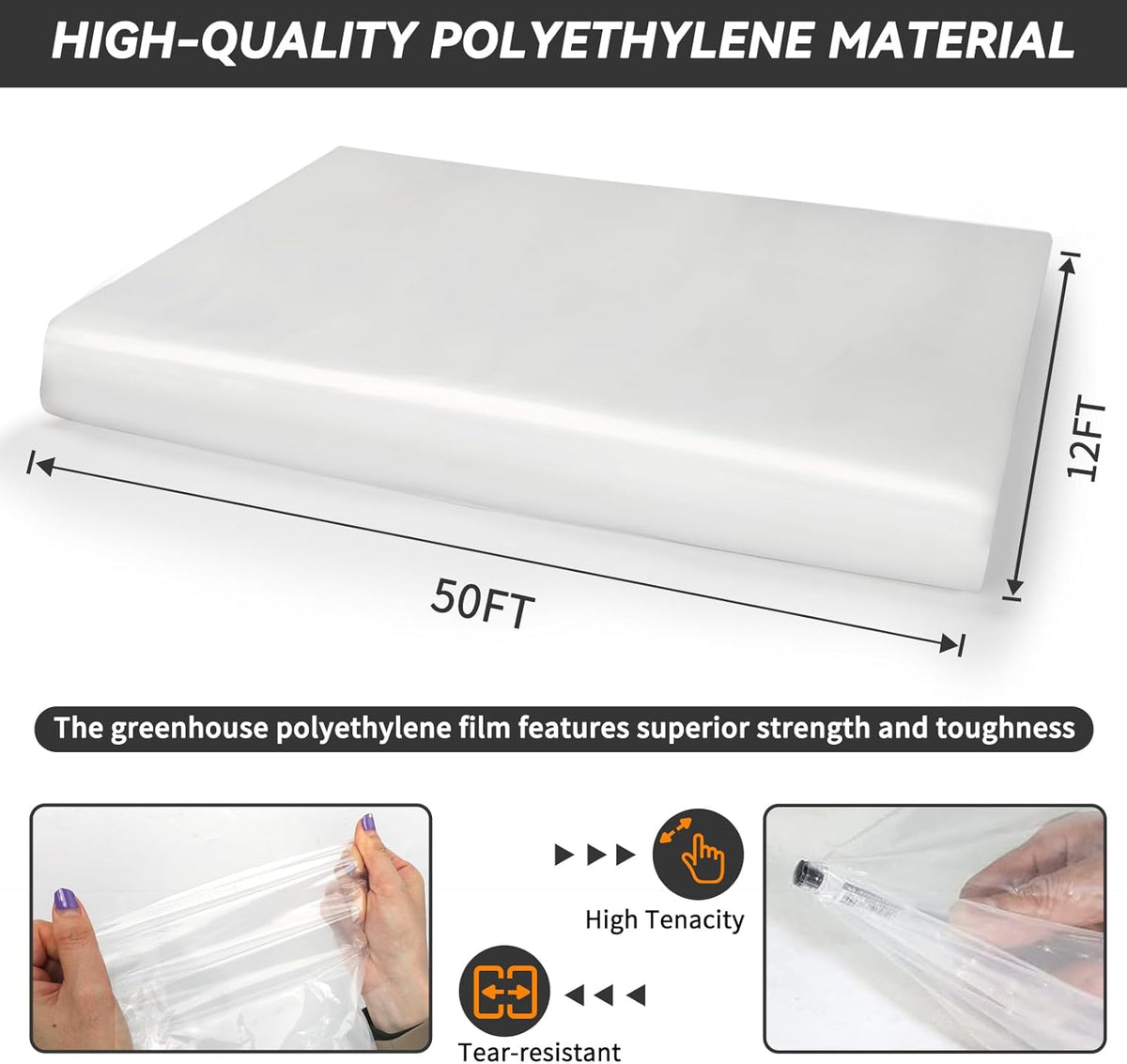 12x50 Ft Clear Greenhouse Film Plastic Sheeting, Greenhouse Polyethylene Plastic Film 6 mil