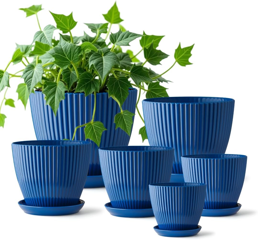 7.5/6.5/5.5/4.9/4.2/3.5 Inch Plant Pots with Saucers & Drain Holes - Indoor/Outdoor Flower Pots for