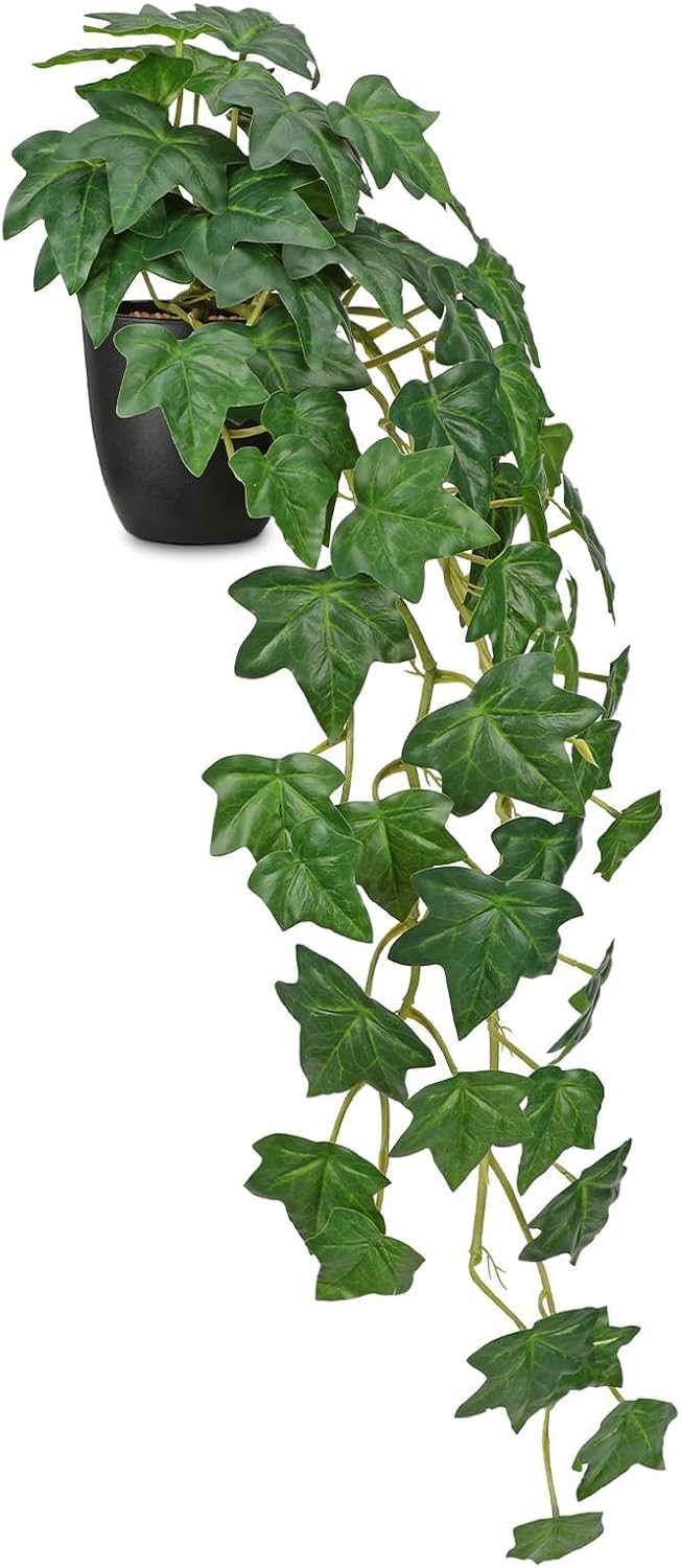 Fake Pothos Ivy Plant with Pot Artificial Green Leaves for Home Shelf Decor Indoor Silk Artificial