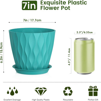 7 inch Plant Pots for Indoor Outdoor Plants, 5 Pack Thick Flower Pots with Drainage Holes and
