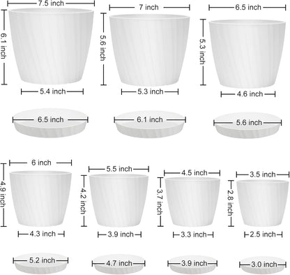 7 pcs Plant Pots with Drainage Holes and Saucers, Indoor Planters, Set of 7 (7.5, 7, 6.5, 6, 5.5