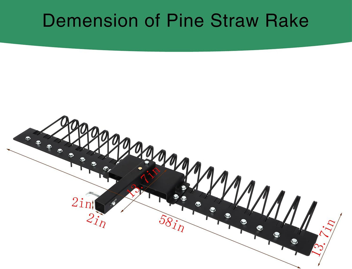 5FT Durable Pine Straw Rake Steel Spring Landscape Rake Fits 2" Receiver for Lawn Tractors or
