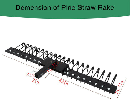 5FT Durable Pine Straw Rake Steel Spring Landscape Rake Fits 2" Receiver for Lawn Tractors or