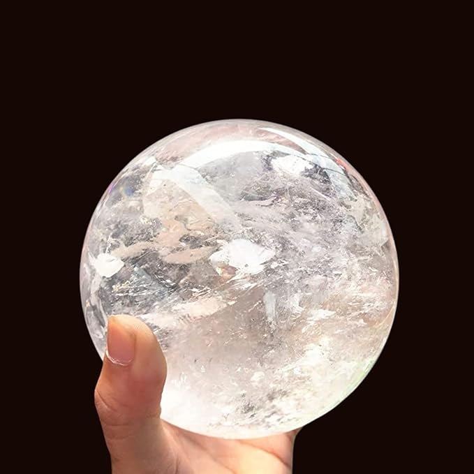 Natural Clear Quartz Crystal Ball,White Crystal Sphere Healing Crystal Ball with Stand Home Decor