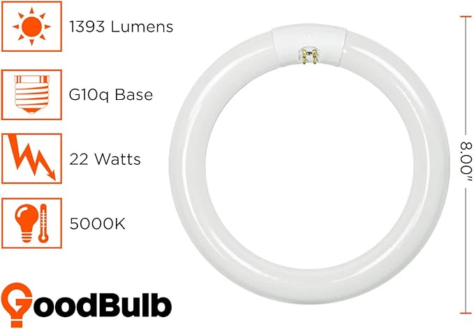 GoodBulb 22-Watt 8 Inch T9 Fluorescent Circline Light Bulb 5000K Daylight White Color G10q Base