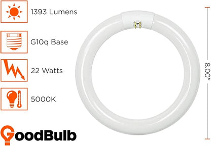 GoodBulb 22-Watt 8 Inch T9 Fluorescent Circline Light Bulb 5000K Daylight White Color G10q Base