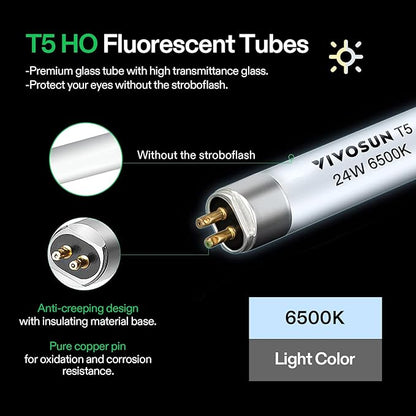 VIVOSUN T5 Grow Light Bulbs 4 Ft 46 Inches, 54W 6500K HO Fluorescent Tubes Light Bulbs, Cool White