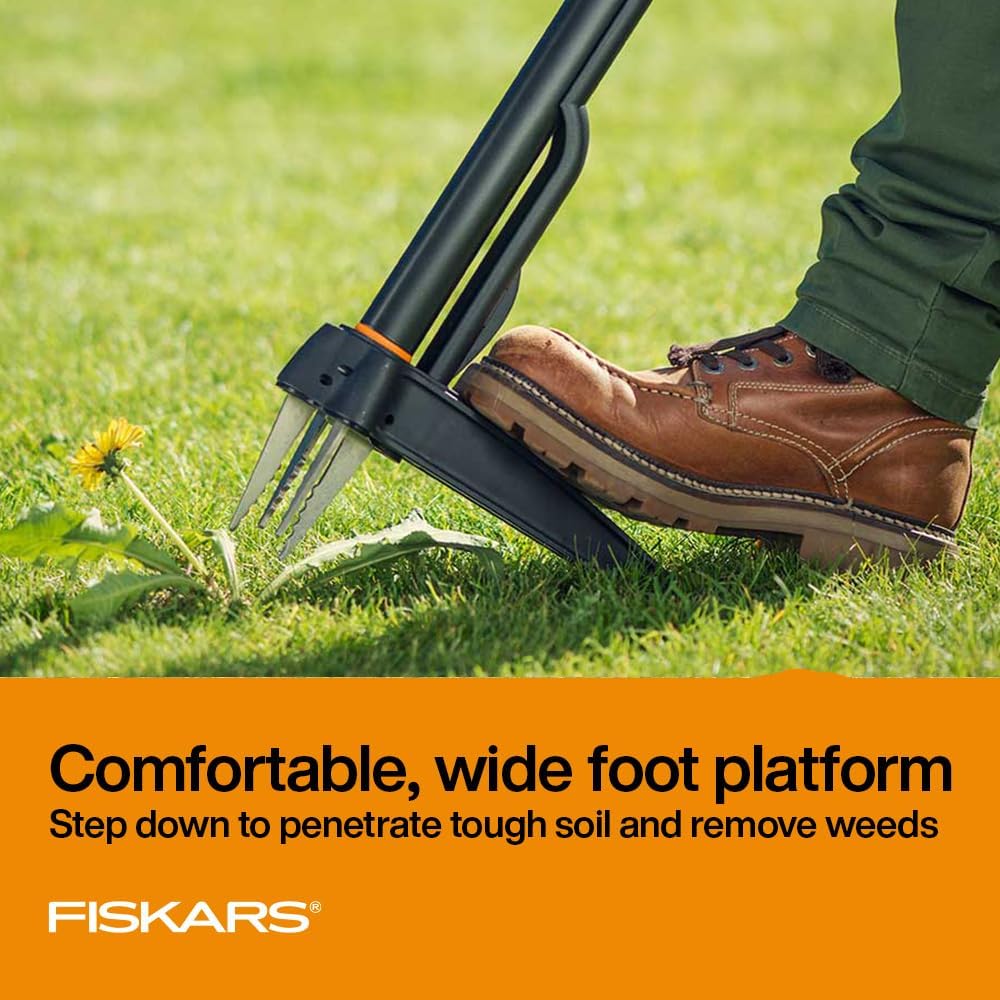 Fiskars 4-Claw Stand Up Weed Puller Tool, Gardening Hand Weeding Tool with 39" Long Ergonomic