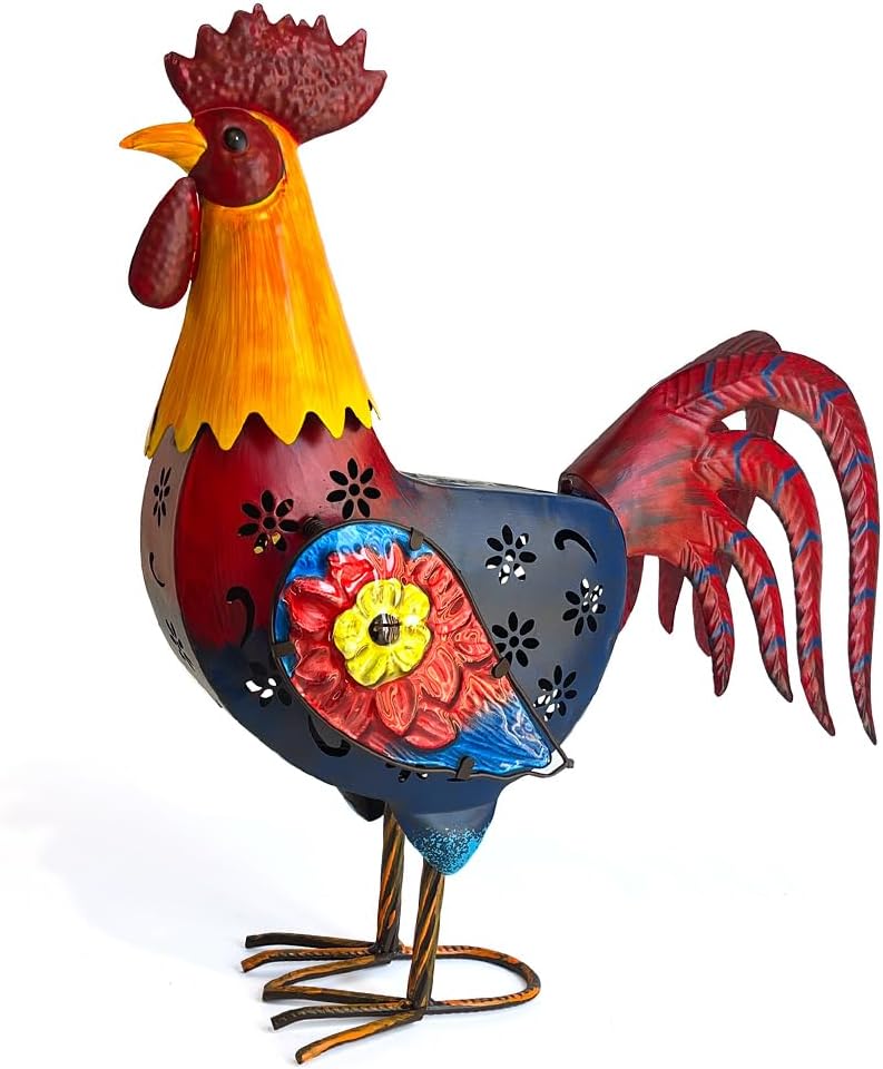 LIFFY Metal Chicken Yard Art,18" Solar Rooster Garden Statues Outdoor,Farm Animal Lawn Decorations